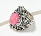 American West Sterling Oval Rhodonite Scroll & Leaf Ring, Size 10